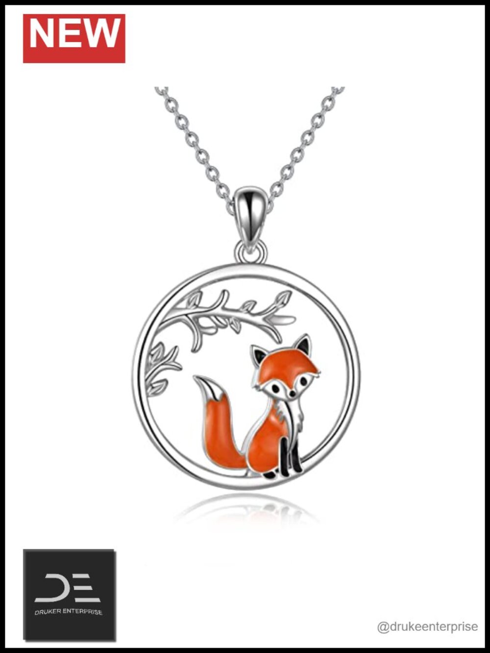 Sterling Silver Fox Pendant Necklace Cute Animal Jewelry Gift